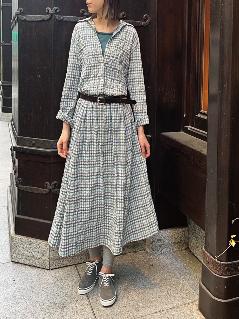 Mademoiselle NON NON「シャーリングチェックワッシャー ブラウス 