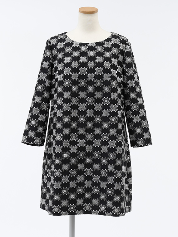 シャンブレー シャンタン 幾何柄 刺繍 チュニック