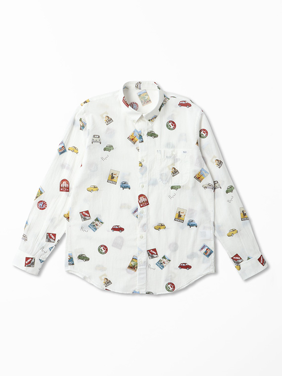 ガーゼプリント 車&ポスター ボタンダウンシャツ