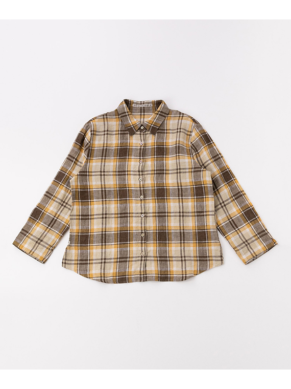 【SALE】リネンポプリンルポワン染チェックシャツ[8分袖]