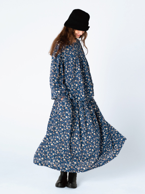 コットン 楊柳 × チンツ プリント ブラウス