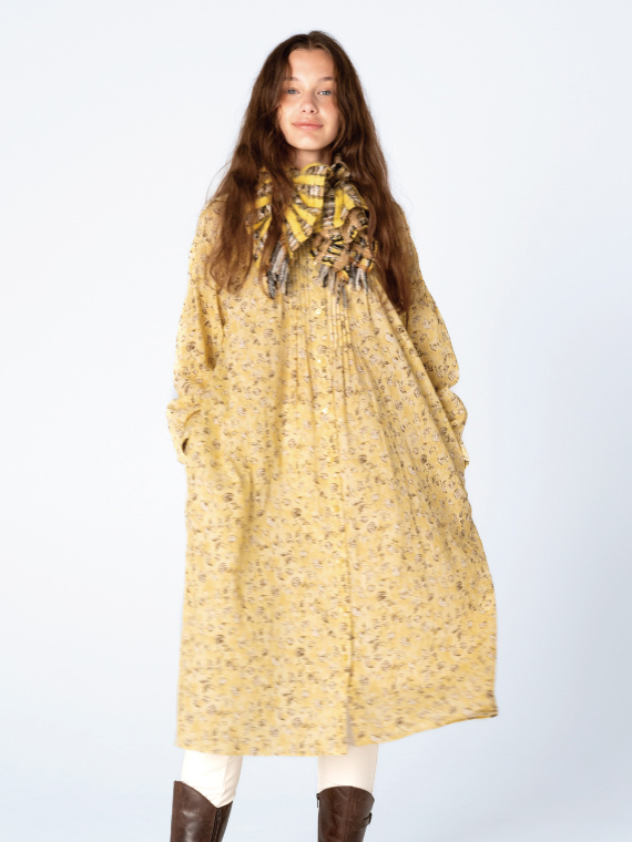 コットン 楊柳 × チンツ プリント ワンピース