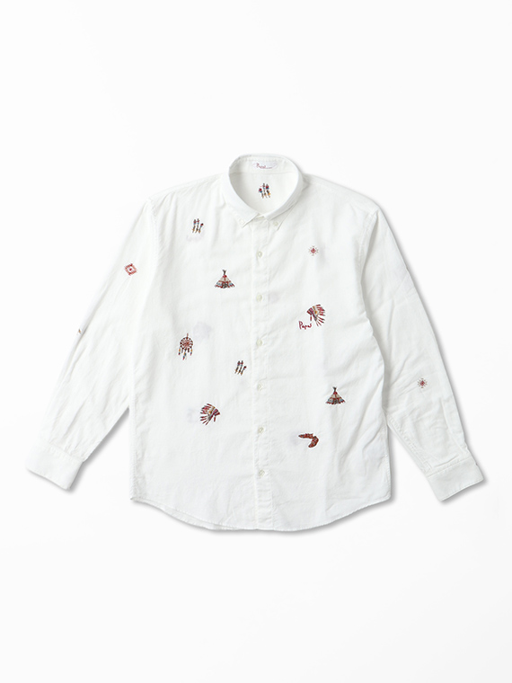 ビエラ起毛 インディアン飛び柄 刺繍シャツ