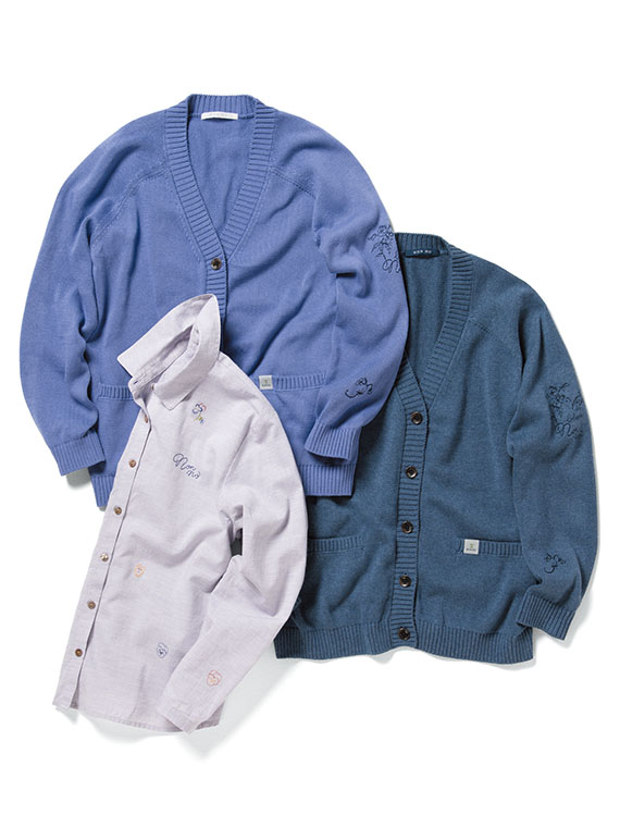 オーガニックコットン8G 刺繍入りVネックカーディガン