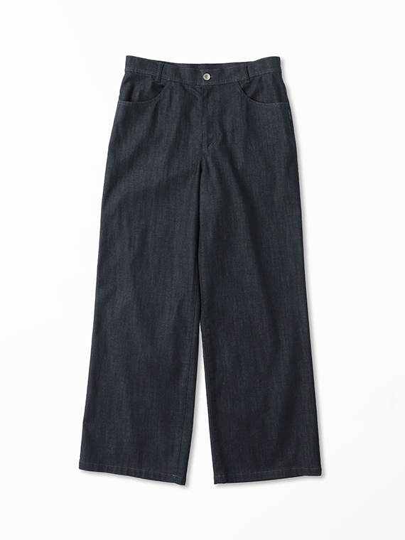 デニムライクストレッチクロス 太ストレートストレッチパンツ