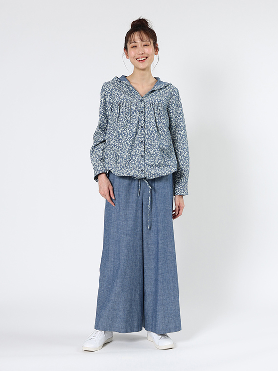 シャンブレー デニム ワイドパンツ