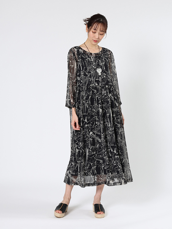 シフォン × バレリーナ プリント ワンピース