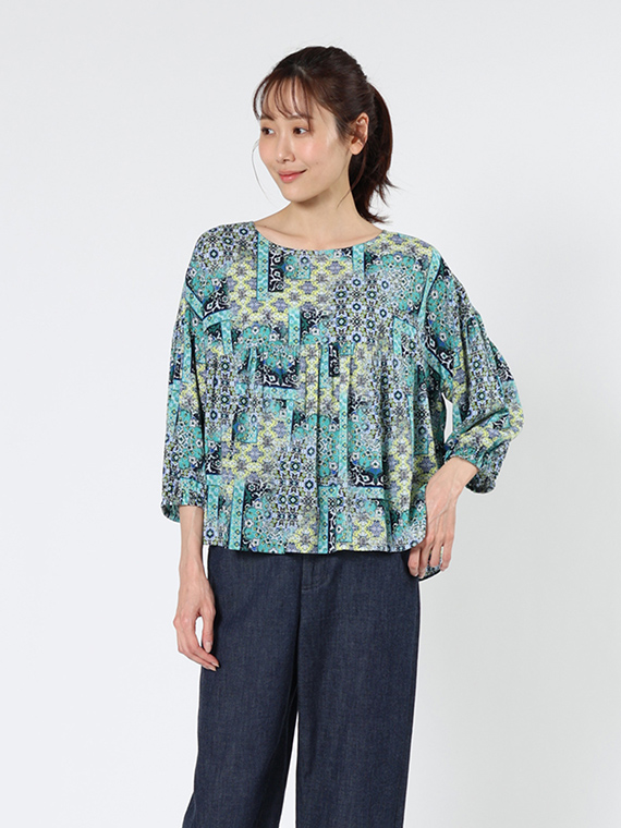 レーヨン ローン × アラベスク プリント ブラウス