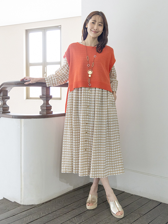 ギンガム チェック 前開き ワンピース