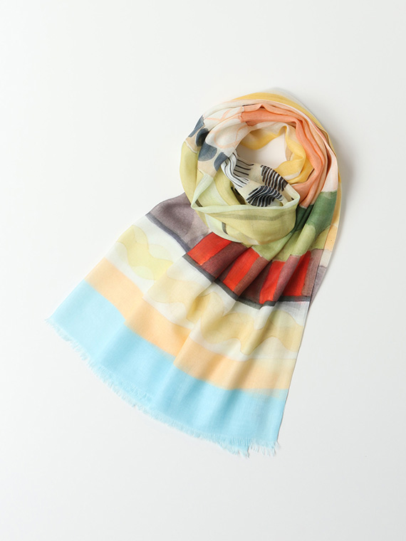 水彩画風 幾何柄 ストール