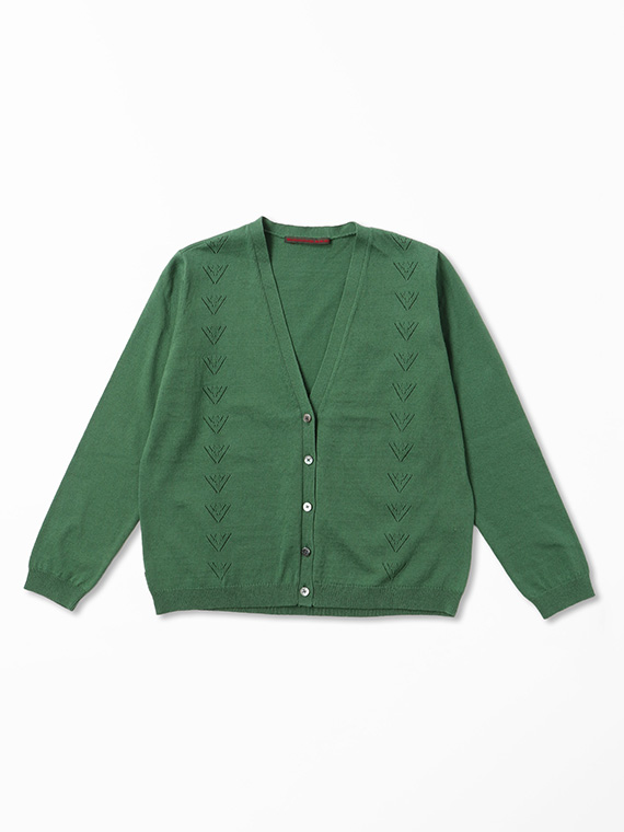 モンサンミッシェル天竺12G 透かし柄ライン入りカーディガン