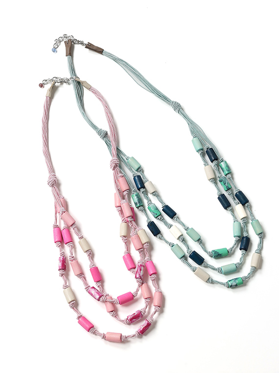 パイプビーズ 三連 ネックレス