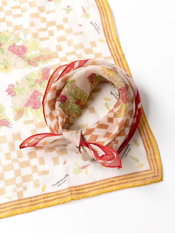 ベジタブルバスケット柄リネンスカーフ