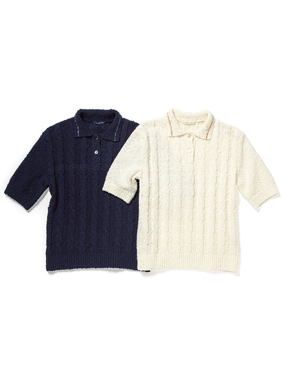 ケーブルニットポロ