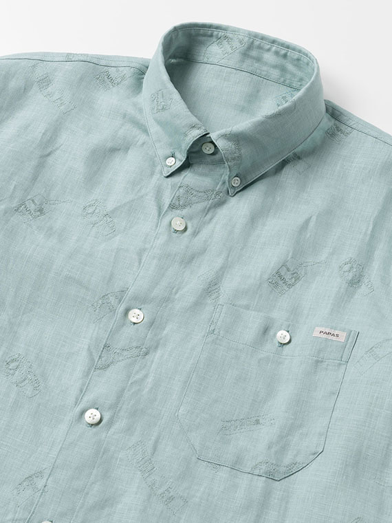 フレンチリネン 時計＆タグ刺繍 長袖シャツ