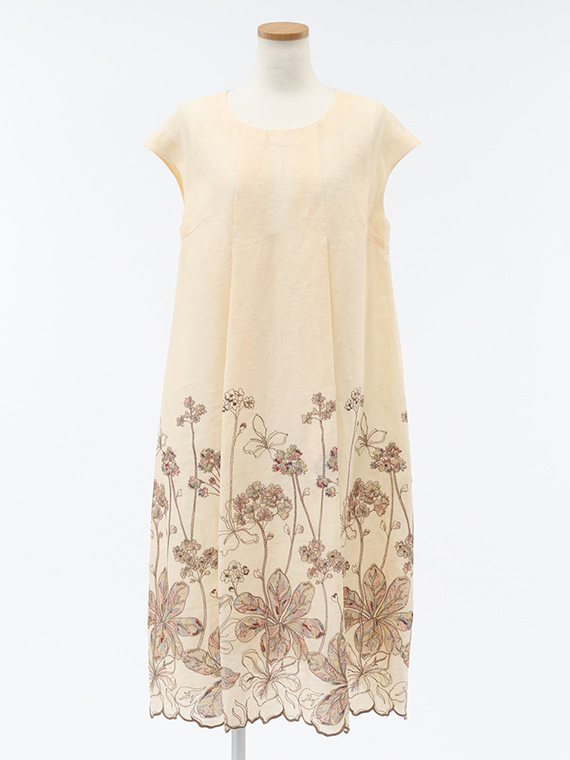 リネン × ラメ糸 フラワー刺繍 ワンピース