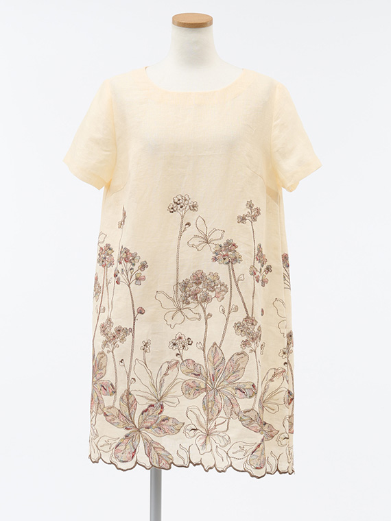 リネン × ラメ糸 フラワー刺繡 チュニック