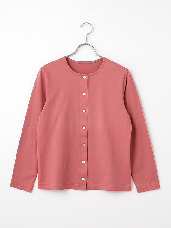 【SALE】甘撚りコンパクトヤーン天竺ローズぺトール加工 クルーネックカーディガン