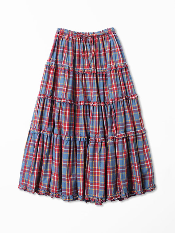 ローンチェックティアードスカート