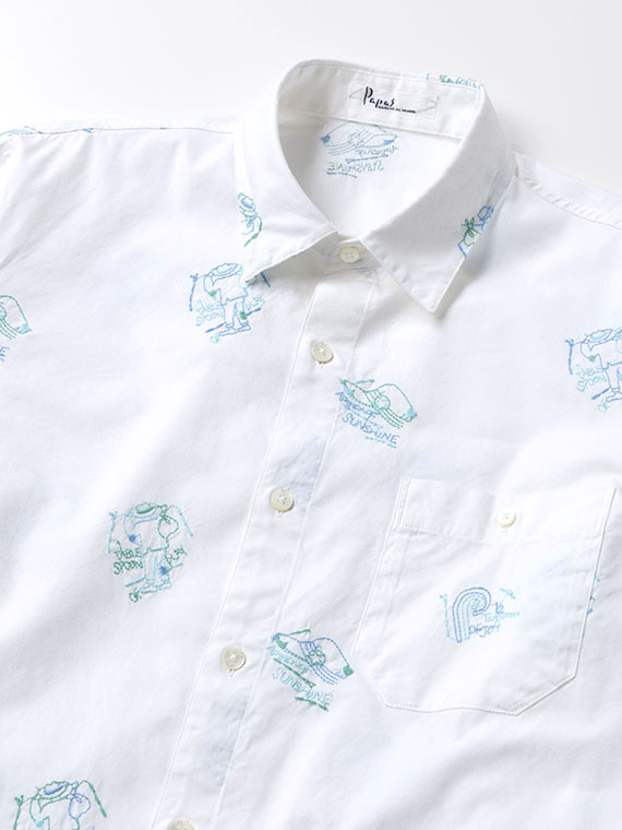 ピンオックス 旅柄刺繍 長袖シャツ