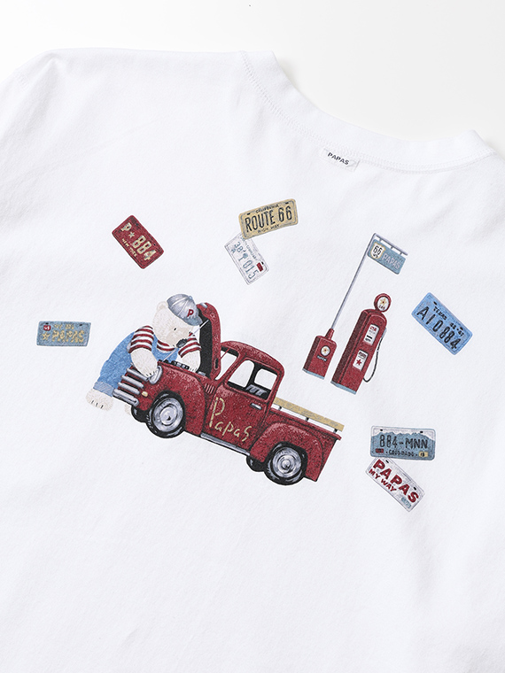 40/2天竺 シロクマ＆トラックプリント 長袖Tシャツ