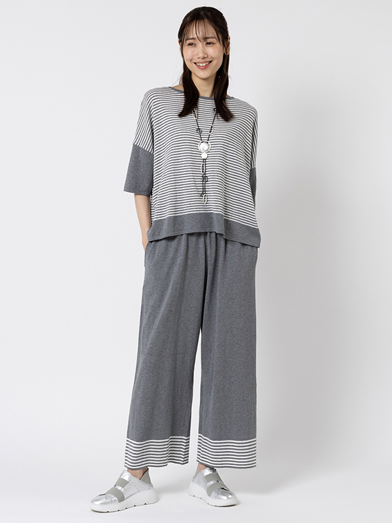 コットン 強撚 ニット ボーダー プルオーバー