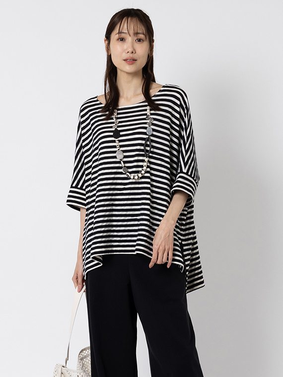 シースルー 接結 ボーダー ショートスリーブ チュニック