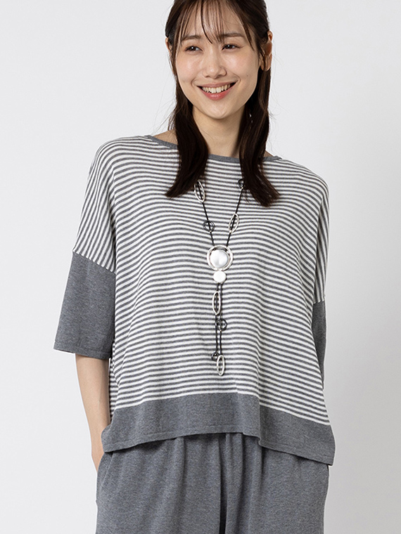 コットン 強撚 ニット ボーダー プルオーバー