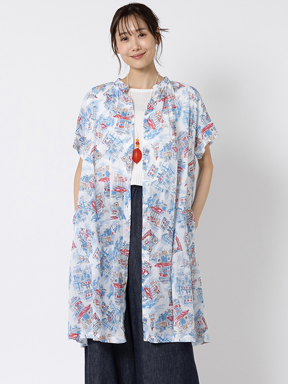 カフェ プリント ワンピース