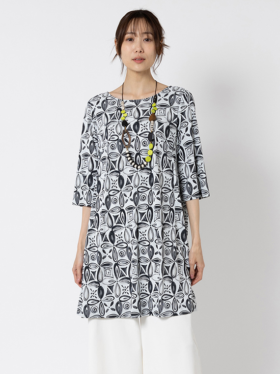 グラデーション フラワープリント チュニック