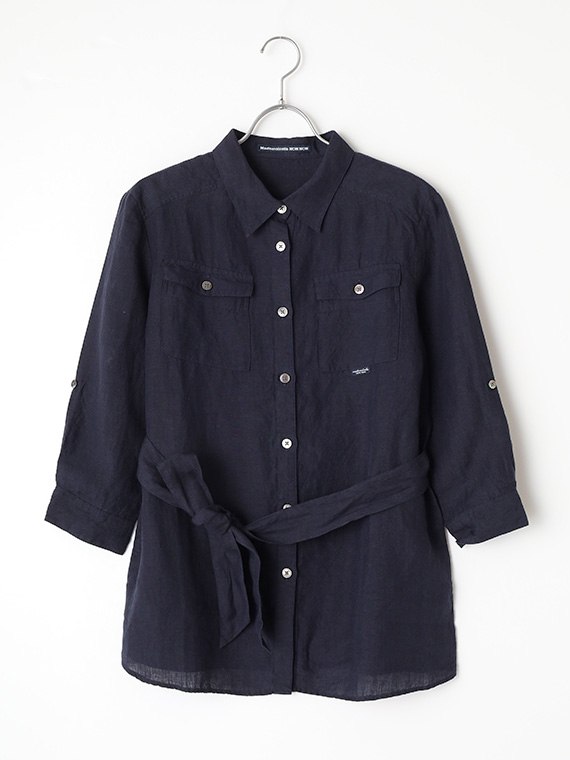 【SALE】リネンシャンブレー反応&中白染 サファリシャツ[8分袖]