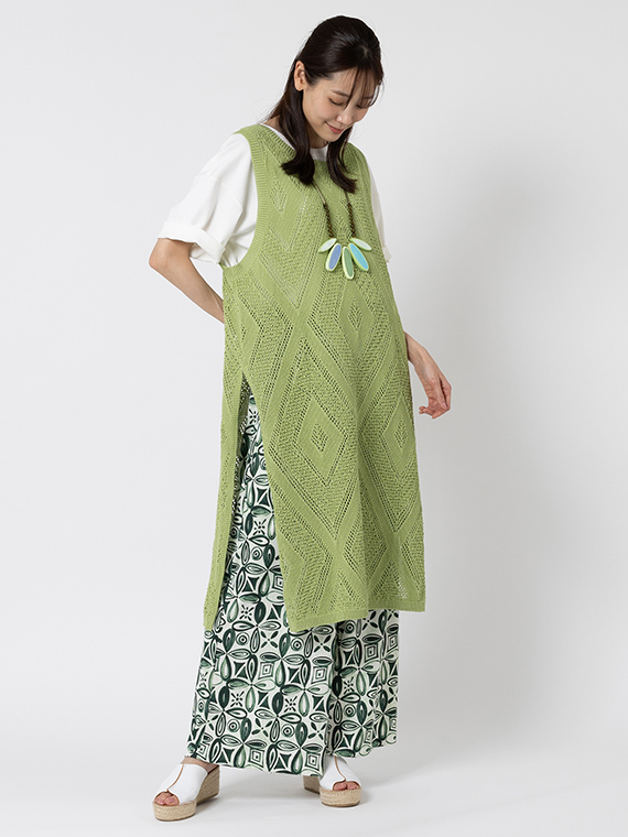 グラデーション フラワープリント パンツ