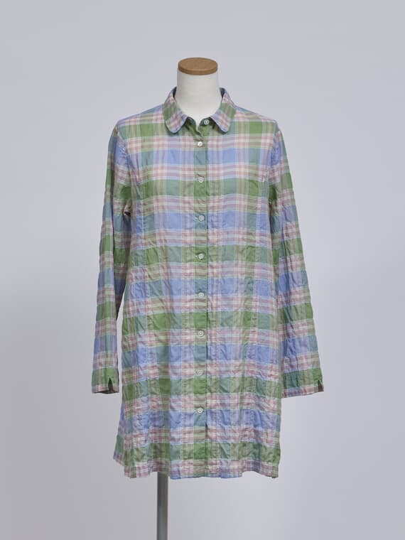 【SALE】シャーリングチェック＆ストライプシャツチュニック