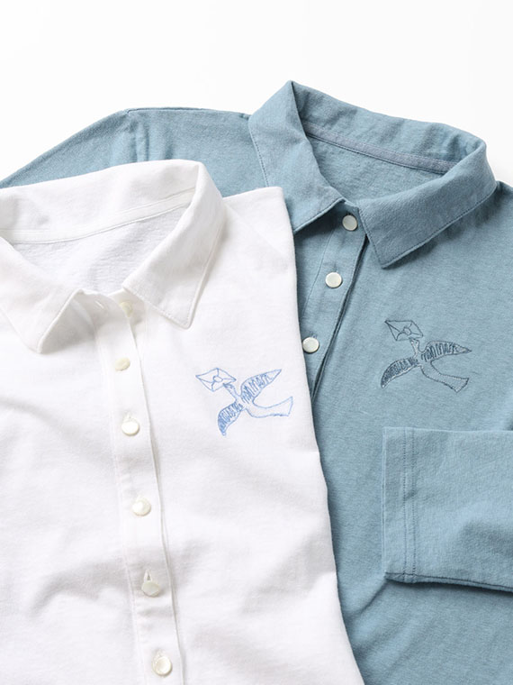 モンサンミッシェル＆ラフィ天竺 刺繍入り長袖ポロシャツ