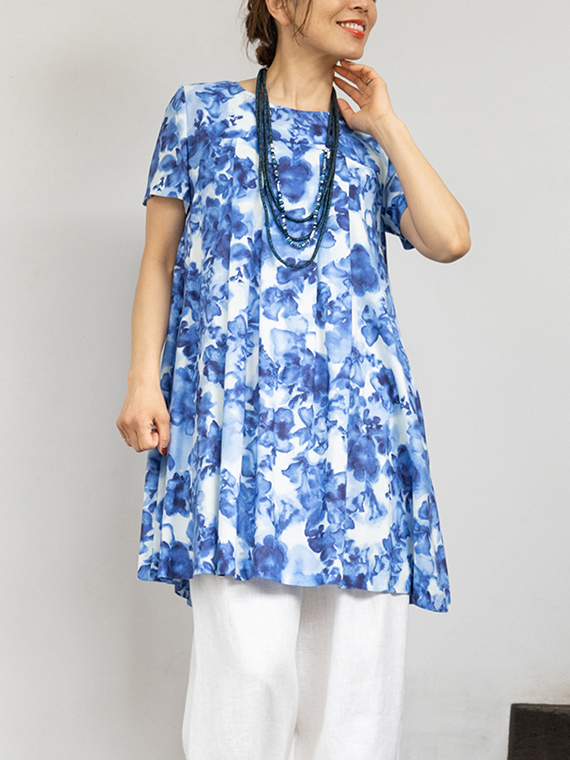 ウォーターフラワー プリント チュニック