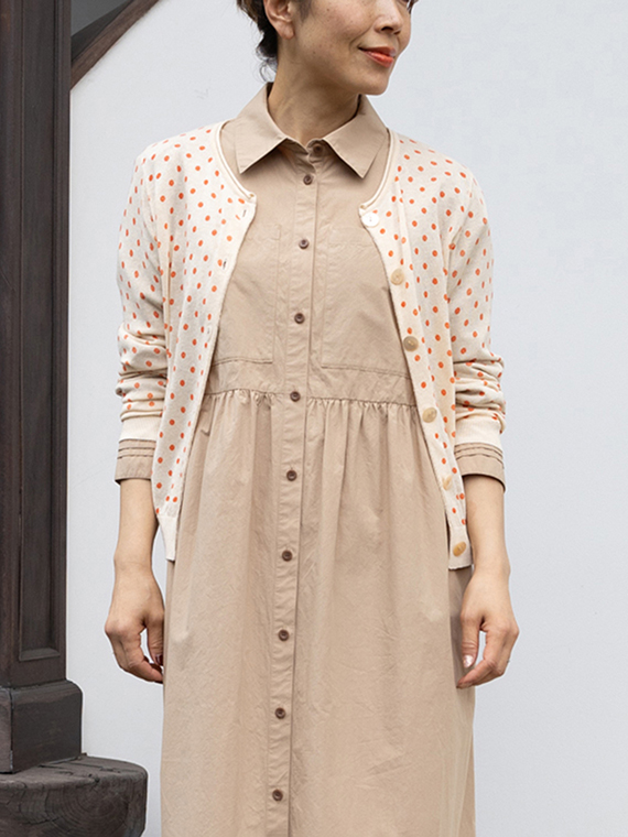 ドット プリント ニット カーディガン