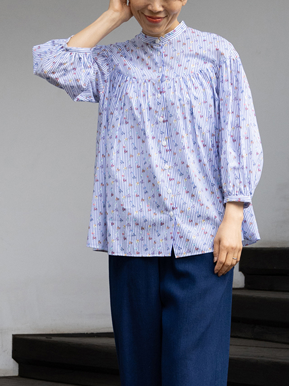 バイク バルーン プリント ブラウス