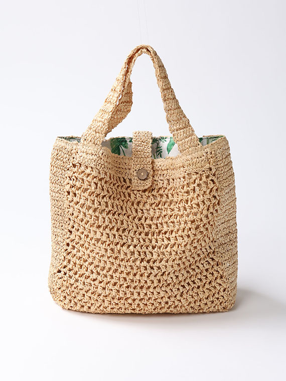 リーフプリントライニング ラフィアバッグ