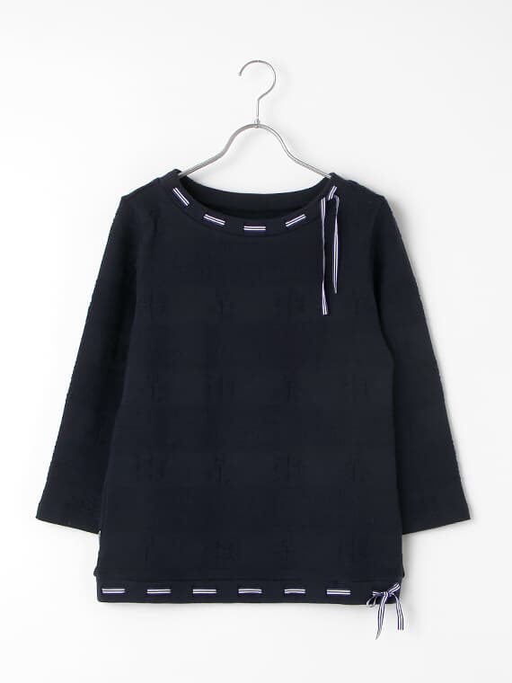 ☆【SALE】マリンボーダー ボートネックTシャツ【8分袖】（WOMEN