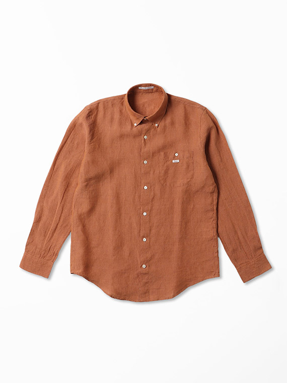 リネンシャンブレー反応＆中白染め無地 ボタンダウンシャツ