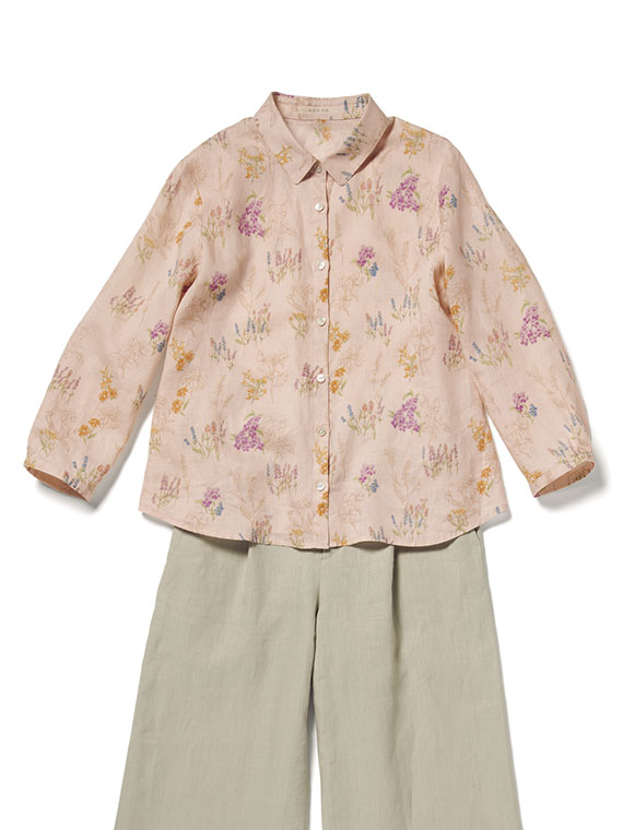 スパニッシュブルームプリントシャツ[8分袖]