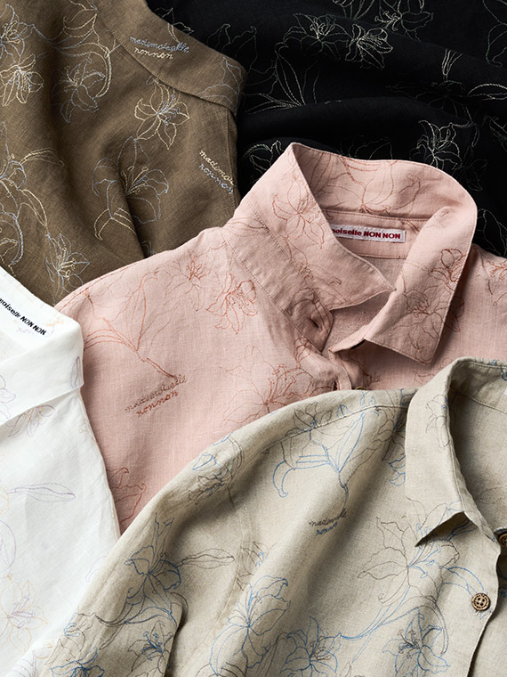 フレンチリネン リリー刺繍シャツ