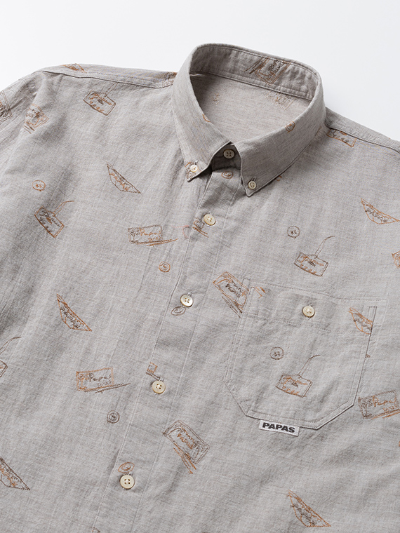 コットンガーゼ タグ＆ボタン 刺繍シャツ