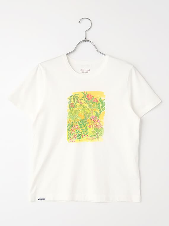 【60th Anniversary Collection】コンパクトヤーン天竺エアロシフォン加工　水彩画Tシャツ【植物】