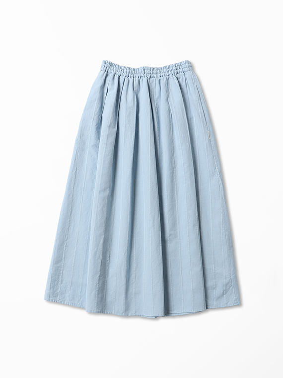 綿麻レノクロスストライプ タック＆ギャザースカート