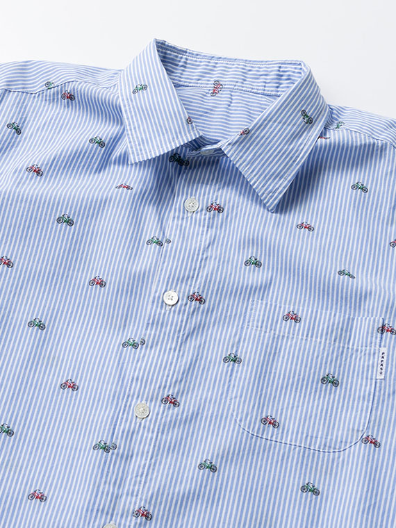 コットンポプリン カットジャガード 自転車柄 半袖シャツ