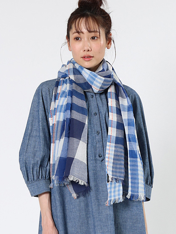 ブルー タータン チェック ストール