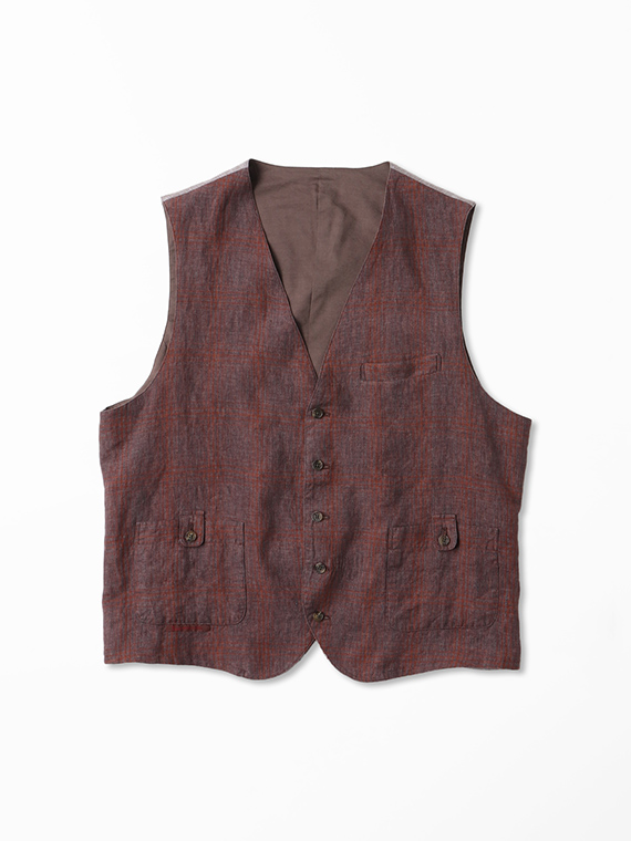 <LEOMASTER>LINEN DELAVE MIX CHECK ベスト