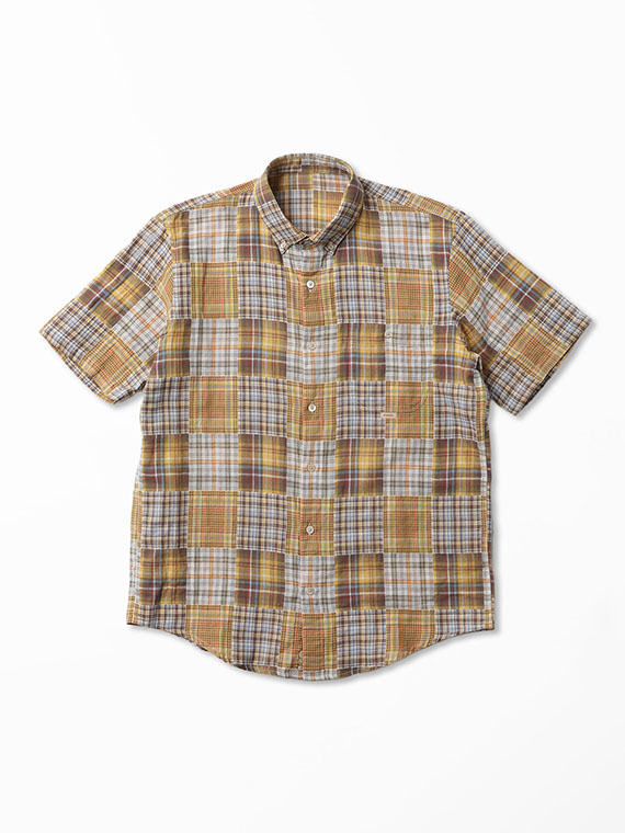 コットンガーゼパッチワーク風チェック 半袖シャツ