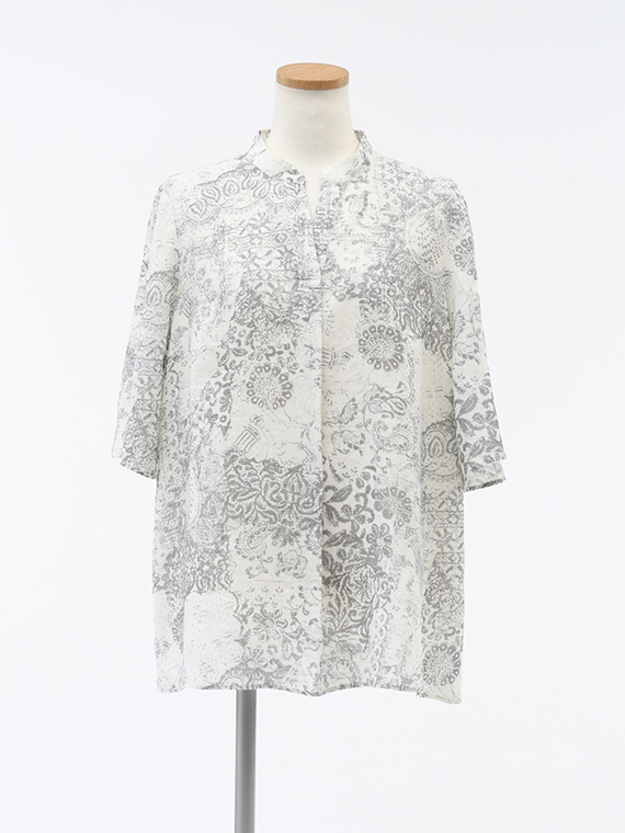 《入荷リクエスト受付中》 フレンチリネン × かすりアート プリント チュニック